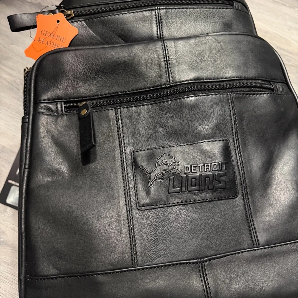 Detroit Lions Genuine Leather Black Backpack